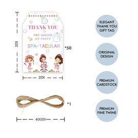 50pcs Spa Thank You Tags, Spa Day Gift Tag with String for Girl Makeup Party, Spa Thank You Paper Tags for Pajama/Pamper Birthday Party Favors