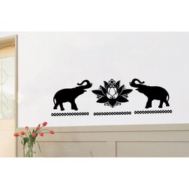 Housewares Wall Vinyl Decal Lotus Flower with Elephants Yoga Meditation Interior Home Art Decor Kids Nursery Removable Stylish Sticker Mural Unique Design for Any Room
