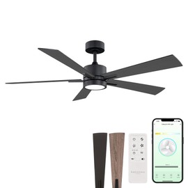 Bali Smart 5-Blade 52in Ceiling Fan 2700K-6000K CCT Selectable LED Light Kit with Remote Control and Black Hardware with Reversible Blades in Weathered Wood or Black Works With iOS or Android App