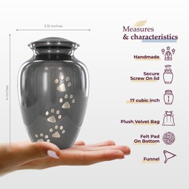 Trupoint Memorials Small Pet Urn for Dogs and Cats Ashes, Paws Print Grey Cremation Urns for Pets up to 17 lbs