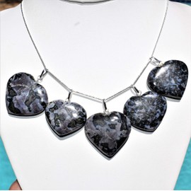 Zenergy Gems Charged Natural Himalayan Mystic Indigo Gabbro Crystal Heart Pendant + 20" Silver-plated Snake Chain + Selenite Heart Charging Crystal Included