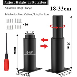 EURXLQ 4 Adjustable Furniture Feet, Table Legs, Metal Feet for Furniture, Furniture Feet Supports, Height Adjustable with Screws + Screwdriver for Furniture, Sofa, Cabinet, Bed, Bedside Table (Black