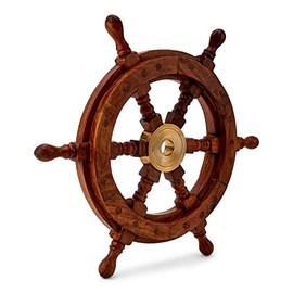 NKlaus 30 cm Maritime Steering Wheel Wood with Brass Hub Standard Quality Ship Wheel Decoration 11740