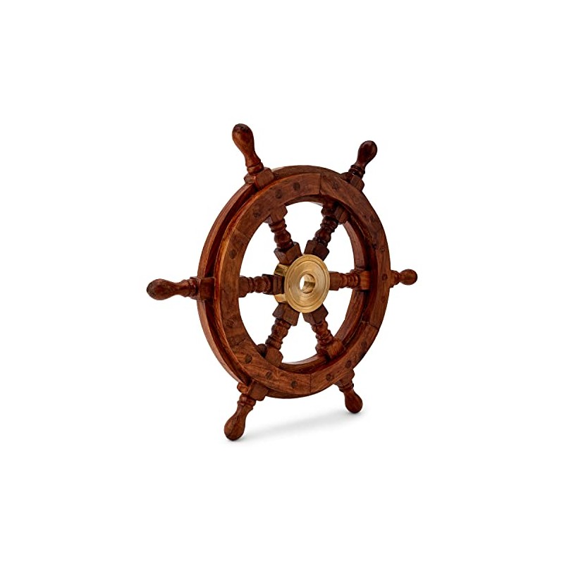 NKlaus 30 cm Maritime Steering Wheel Wood with Brass Hub