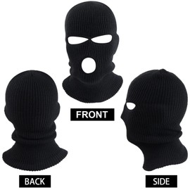 MH MOIHSING Black 3-Hole Full Face Cover Ski Mask, Beanie Hat Warm Double Knitted Winter Balaclava for Women and Men Outdoor Sports (2 Pack)