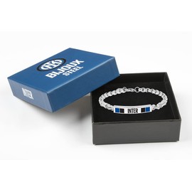 F.C. Internazionale Men's Bracelet, Black Blue Steel, Taglia Unica, Stainless Steel, No Gemstone