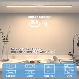 MYPLUS Under Cabinet Lights Plug in, 3 Models Sensor Radar Under Counter Lights for Kitchen with Dimmable, 420Lumens, Linable Led Light Bar