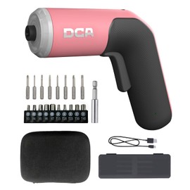 DCA 4V Electric Screwdriver Set, 5 N.m with 2000 mAh Li-ion Battery, 1/4" Magnetic Hex Chuck, USB-C Charging Cable, 18 Driver Bits for Furniture Repairs, Pink
