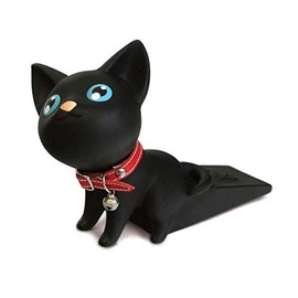 YISHUI HP0101 Door Stopper, Elastic Rubber Cute Shiba Inu Door, Interior, Earthquakeproof Stopper, Fall Prevention, Door Holder, Entryway, Rat Shape, Cat Shape, Suitable for Indoor Rooms (Black, Cat)