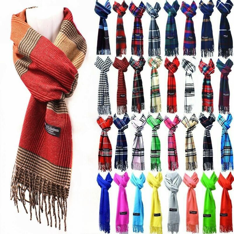 Winter Checked Plaid Wool 100% Cashmere Scotland Made Stripe Solid