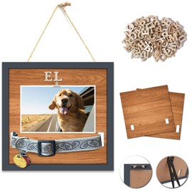 SUPERPAWS Pet Collar Memorial Shadow Box Dog Picture Frame 9.2"x9.2", Cat or Dog Memorial Gift Pet Sympathy Remembrance Gift Keepsake DIY Name for Multi Sizes Dogs (Natural-B)