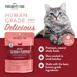 Human-Grade Mixed Variety Pack Wet Cat Food Pouch — Moist, Soft Cat Food Mixer, Topper, and Rotational Meal (Salmon, 12 Pack) by Portland Pet Food Company