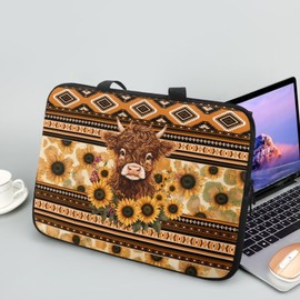 ZIATUBLES Aztec Sunflower Highland Cow Print Laptop Sleeve Case with Handle Carrying Computer Bag Shockproof Protective Laptop Cover Briefcase Laptop Sleeves for Women Men Study Work, 13inch