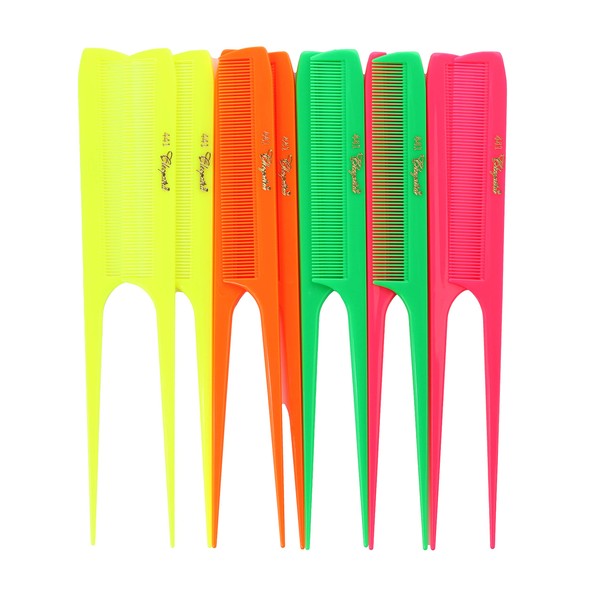 Krest Cleopatra 8-1/2 inch Rattail Combs Extra Fine Tooth.Rat Tail Comb Model #441 Color Neon Mix. 1 dozen.