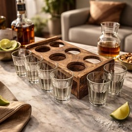 collectiblesBuy Modern Diamond Cut Insulated Indian Tea Glasses Set of 6 Double Walled Glass Teacups with Wooden Stand Ideal for College Reunion Party Rain Tea