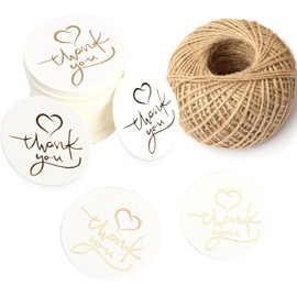 100 Pcs Etiquetas de Papel de Regalo, Etiquetas de Carton con 30 Metros Hilo de Yute, Etiquetas de Agradecimiento de Blanco, Etiqueta Tiqueta Redonda Regalo con Cordel para Boda, San Valentín, Artes