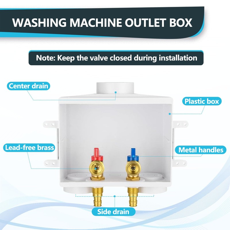 Seelink Washing Machine Outlet Box, Double Drains, 1/2 Inch Pex-A