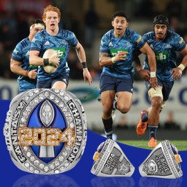 LANGE HOME Fantasy Football Ring 2024,Fantasy Football Championship Ring with High-Grade Gift Box,League Champion Trophy Rings Premium Award for Winner (BLUE, 13-D22.33MM-C70MM)