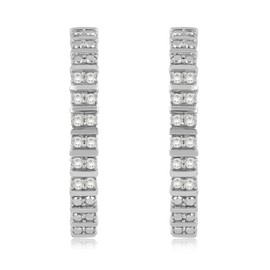 Jewelili Sterling Silver 1/4 Cttw Natural White Round Diamonds Hoop Earrings