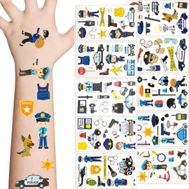 Canollo 10 Sheets of Tattoo Police for Children, Police Stickers, Birthday Decoration, Waterproof Stickers, Children's Tattoos, Boys, Party Decoration, Party Bags, Children's Birthday Party Favours