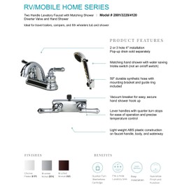 Builders Shoppe 2001CP/3220CP/4120CP RV Bathroom and Shower Faucet with Matching Hand Shower Combo Chrome Finish