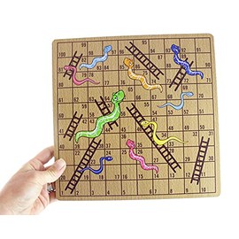 Wooden Snakes and Ladders Game - Classic Children's Board Game - Educational Counting Game - Easy Kids Game