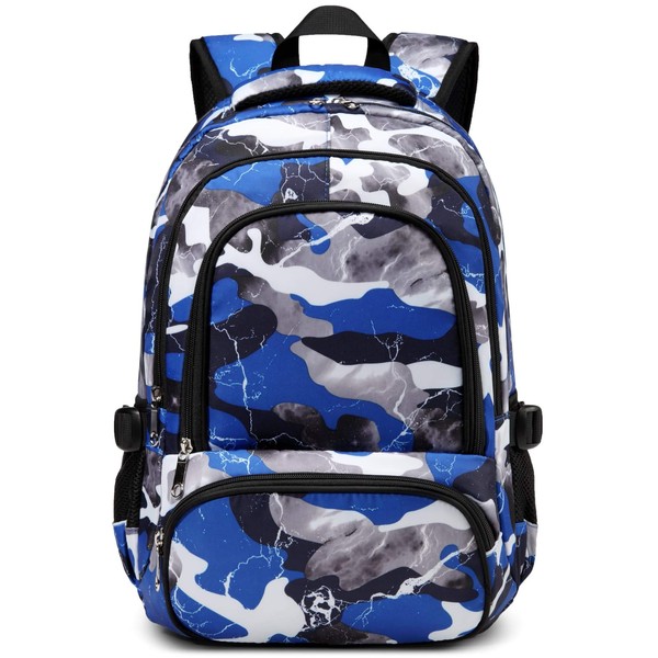 BLUEFAIRY Kids School Bags for Boys Camouflage Elementary School Backpacks Kindergarten Bookbags Lightweight Durable (Blue Camo)