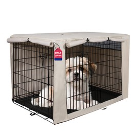 HiCaptain 24-Inch Dog Crate Cover with Mesh, Waterproof Kennel Cover, Beige