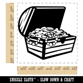 Open Treasure Chest with Gold Pirate Booty Square Rubber Stamp for Stamping Crafting - 1.75in Medium