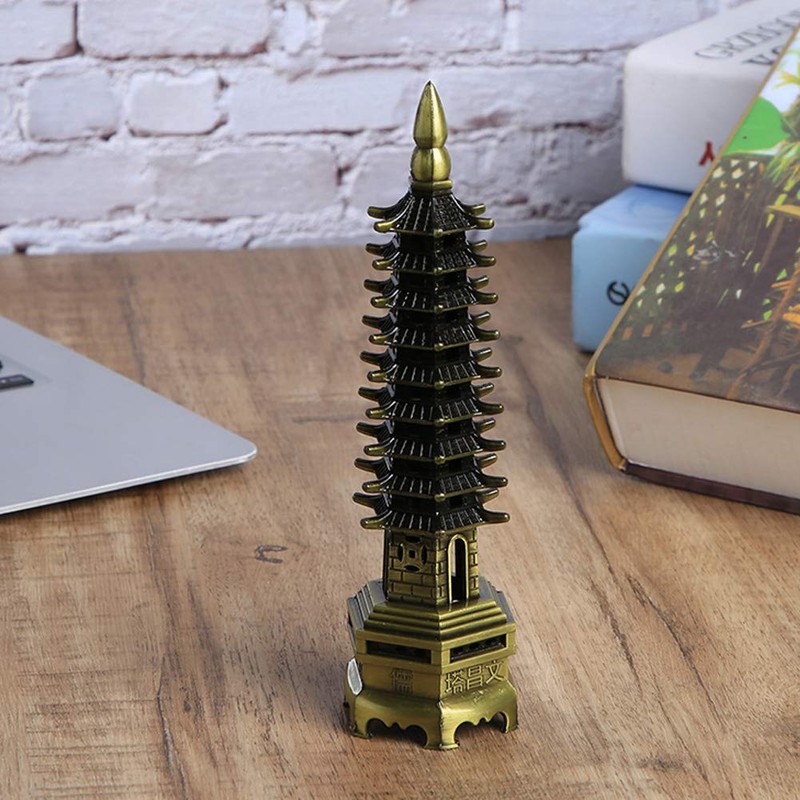 Alloy WenChang Tower Model for Bedroom Home, Vintage Chinese Tower