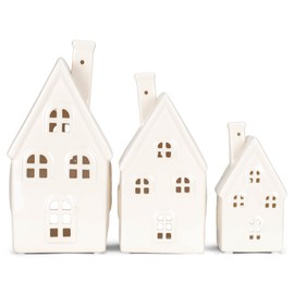 RAZ Imports 2022 Cozy Christmas 8.25" White Ceramic House, Set of 3