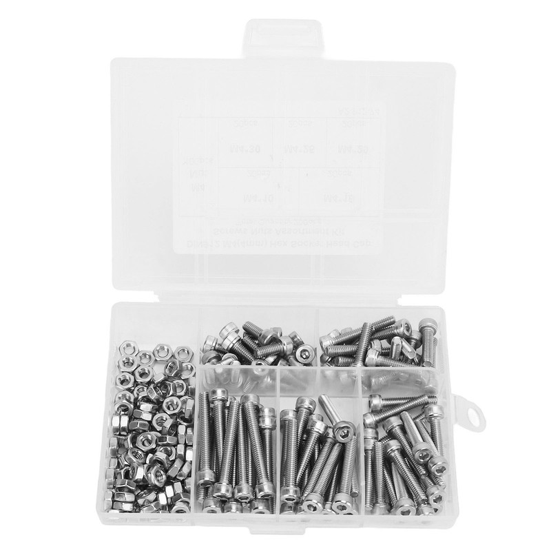 200Pcs Hex Socket Head Cap Screws Nuts Assortment Kit M4