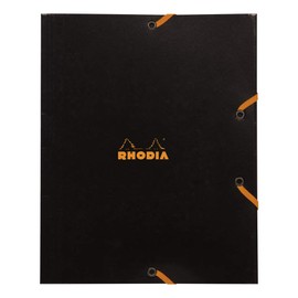 RHODIA 19249C - Elastic Folder - Cardboard Pocket with 3 Black Flaps - 19x24 cm - Resistant Coated Card - Office Storage and Document Filing A5 Format - Filing