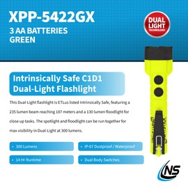 Nightstick XPP-5422GX Intrinsically Safe Dual-Light Flashlight, Green/Black