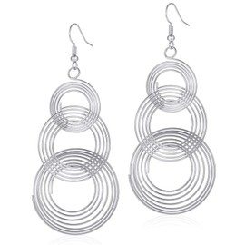 SLSF Unique Lightweight Chic 70s 80s 90s Long Metal Disco Multiple Twist Circles Gold Silver Dangle Drop Earrings for Women Girls Statement Jewelry Gifts, Metal, n/p,