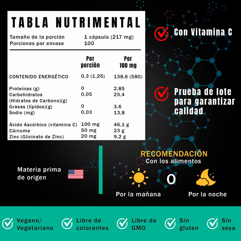 Bisglicinato de Zinc | Mayor absorción | con Cúrcuma y