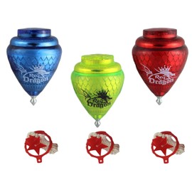 Paquete de 3 tapas de plástico resistente Rey Dragon para niños, punta de metal, hechas en México, Trompo Mexicano Rey Dragon plástico duradero y punta de metal (paquete de 3 colores surtidos)