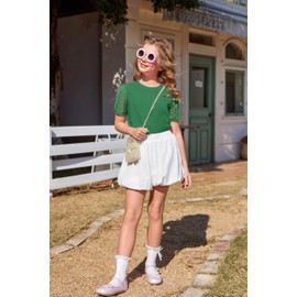 Arshiner Girls T Shirts Ruffle Summer Short Sleeve Blouse for Girls Loose Round Neck Kids Fashion Clothes Ssize 6 Forest Green