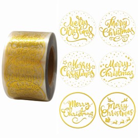 Masper 1.5 Inch Christmas Stickers - Gold Foil Merry Christmas & Winter Holiday Stickers for Decorations, Cards, Crafts & Bags