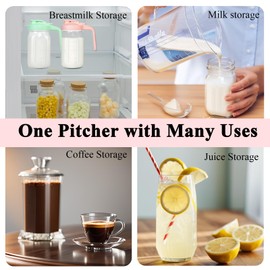 Breast Milk Pitcher, 32 oz Glass Mason Jar with Lid, Wide Mouth & Leakproof Glass Pitcher for Breastmilk, Sun Tea, Juice, Cold Brew Coffee and Drinks (Green)