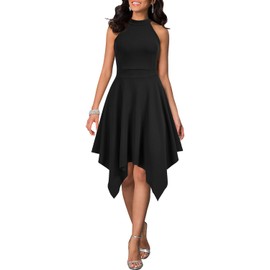 WOOSEA Women's Sleeveless Halter Neck Formal Dress Hem Asymmetrical A Line Party Cocktail Dress Black