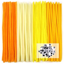 TOAOB 200pcs Pipe Cleaners Crafts Supplies Set Includes 100pcs Yellow Chenille Stems 100pcs Assorted Size Wiggle Googly Eyes for Craft DIY Art Supplies