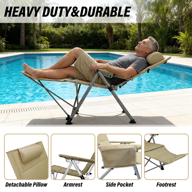 BDL Reclining Camping Chair with Foot Rest, Adjustable Back, Heavy