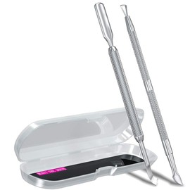 2PCS Metal Silver Cuticle Pusher and Scraper, Nail Trimmer Cutter Stainless Steel Gel Scraper Tool, Nail Polish Remover Peeler Durable Salon Manicure Pedicure Cleaner for Fingernail and Toenail