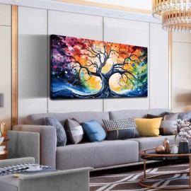 Large Canvas Wall Art Colorful Tree Picture Modern Living Room Bedroom Home Office Wall Decor Framed Canvas Prints Ready to Hang Size 24x48