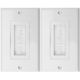 Brush Wall Plate for Cable Management, Single Gang Decorator White Cover, In-Wall Wire Pass Through, For Low Voltage Cables (2, White)