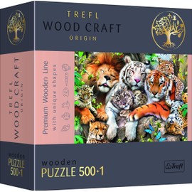 Trefl TR20152 500+1 Pieces, Wood Craft, Irregular Shapes, 50 Animal Figures, High-Quality Modern Puzzle, DIY, for Adults and Children from 12 Years, Wood, Wild Cats in the Jungle