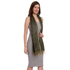 CrossKulture Tasselled HennaGreen Shawl for Women | Large & Lightweight Silk Stole for Women | Stylish Hair & Neck Scarf, Wrap, & Head Scarf for Women |Silk Stole for Girls-All Season
