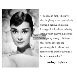 AUDREY HEPBURN "I believe in pink" INSPIRATIONAL QUOTE 8X10 FRAMED PHOTO