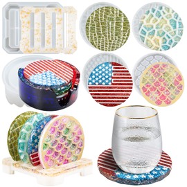 Coaster Epoxy Resin Casting Silicone Molds Patterned Round Tray, Holder Stand, Storage Box Pack of 6 Kits